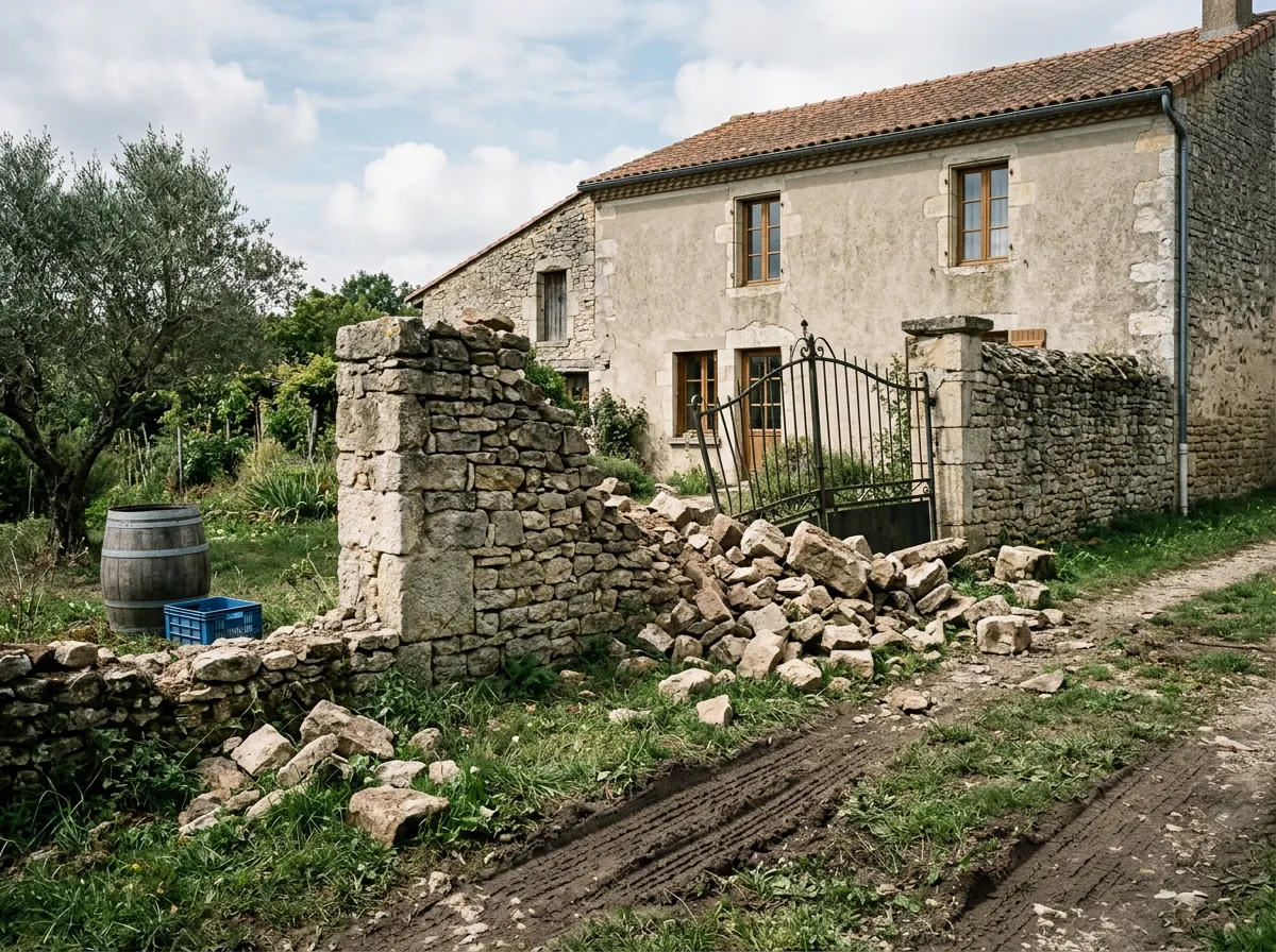 Muret de clôture effondré après un choc de véhicule